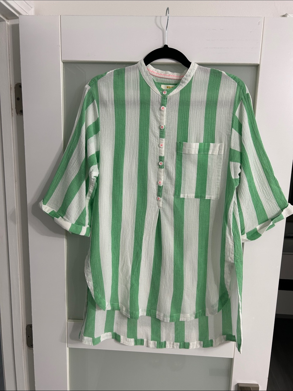 MAEVE/ Anthropologie Green and White Striped Button-Front Cover Up Dress size M